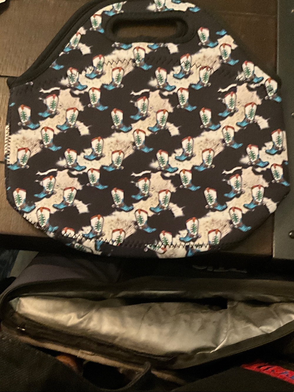 Neoprene Lunch Tote Bag in Black with Blue Accent